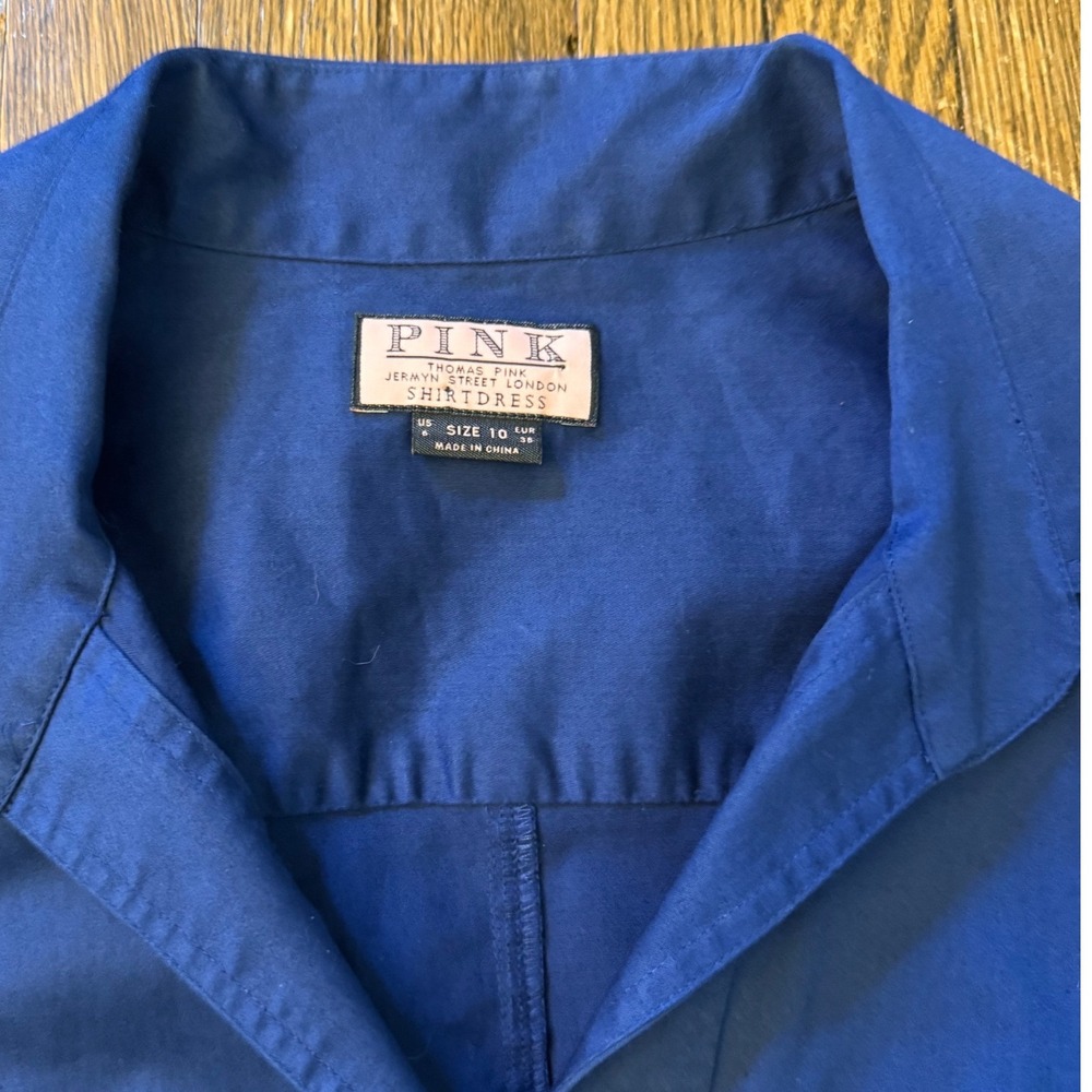 Thomas Pink Royal Blue Cotton Belted Shirt Dress 3/4 Sleeve Utility Size 6 US - Picture 2 of 8